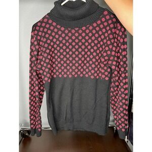Knit Turtleneck Sweater Black Pink Polka Dots‎